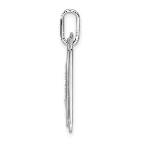 14k White Gold Dog Tag Pendant with Pavé Diamond Letter V, Modern Alphabet Charm