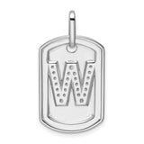 14k White Gold Dog Tag Pendant with Diamond Accent, Letter W Initial Charm