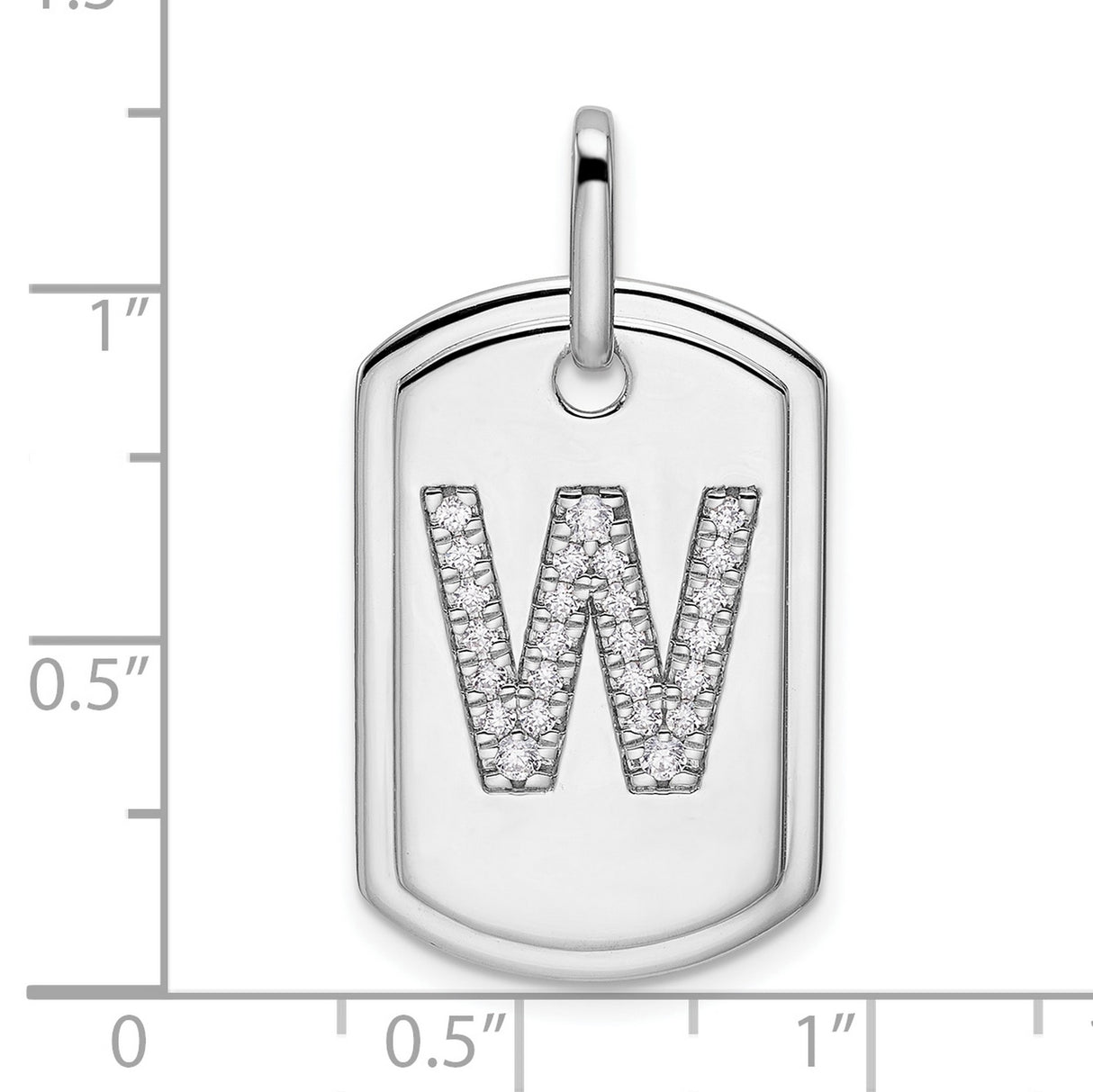14k White Gold Dog Tag Pendant with Diamond Accent, Letter W Initial Charm