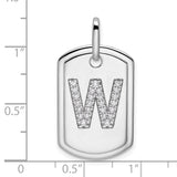14k White Gold Dog Tag Pendant with Diamond Accent, Letter W Initial Charm