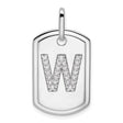 14k White Gold Dog Tag Pendant with Diamond Accent, Letter W Initial Charm