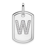 14k White Gold Dog Tag Pendant with Diamond Accent, Letter W Initial Charm