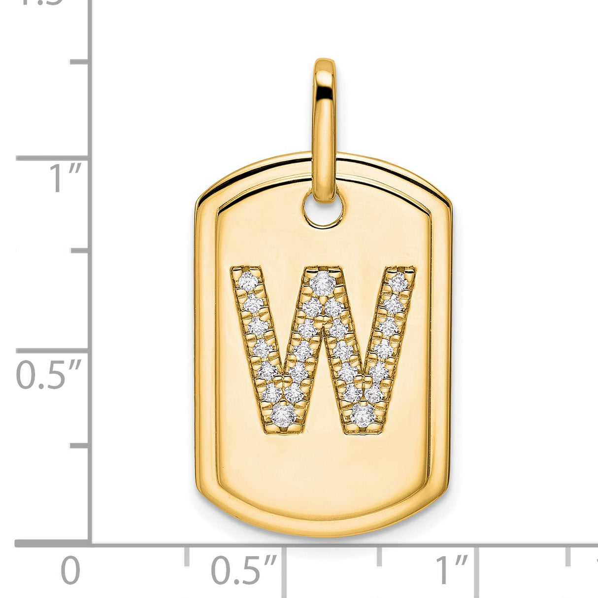 14k Yellow Gold Dog Tag Pendant with Pavé Diamond Initial W, Custom Letter Charm