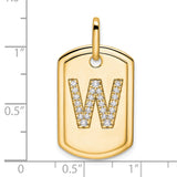 14k Yellow Gold Dog Tag Pendant with Pavé Diamond Initial W, Custom Letter Charm
