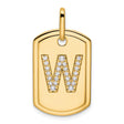 14k Yellow Gold Dog Tag Pendant with Pavé Diamond Initial W, Custom Letter Charm