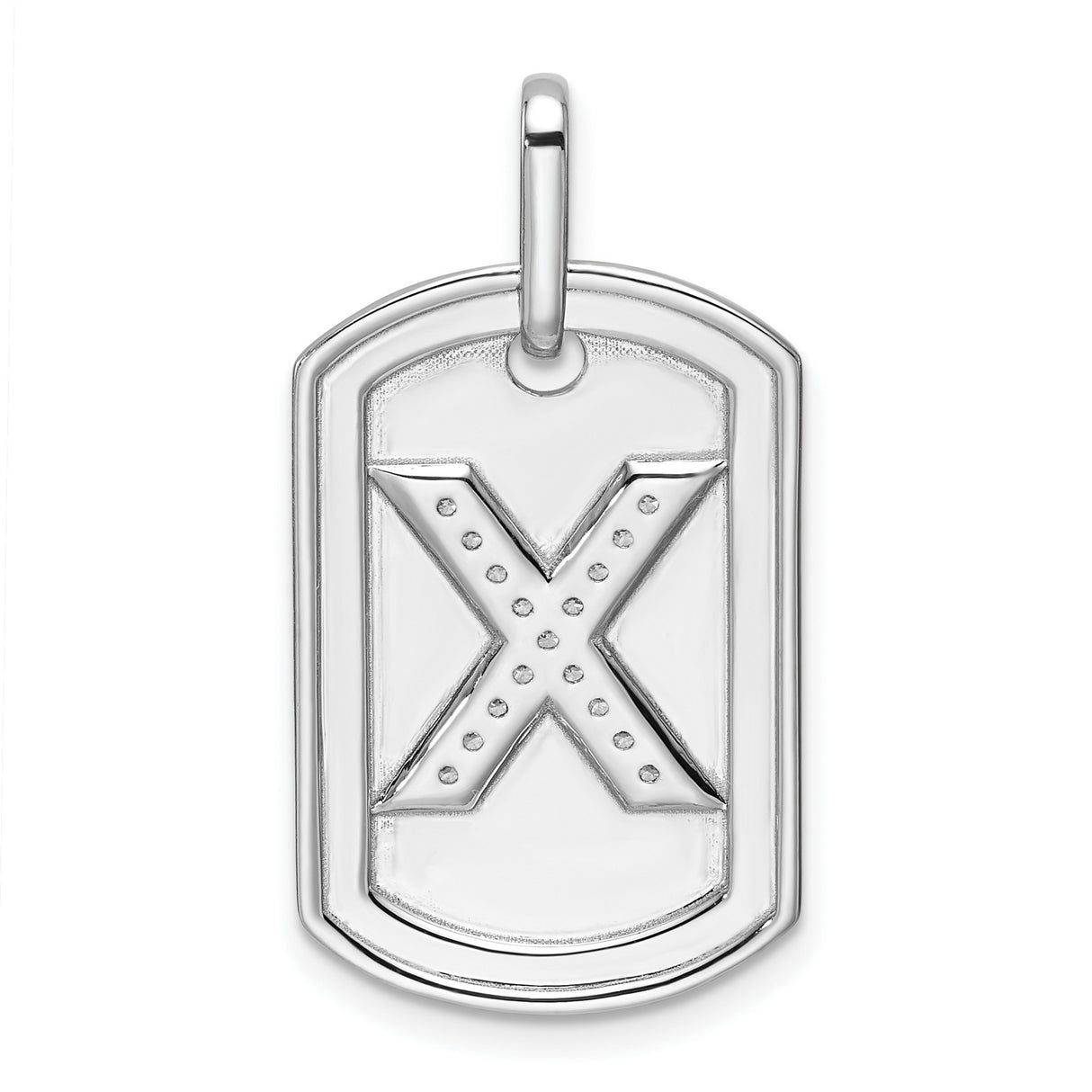 14k White Gold Dog Tag Pendant with Pavé Diamond X Initial, Unisex Identity Charm