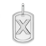 14k White Gold Dog Tag Pendant with Pavé Diamond X Initial, Unisex Identity Charm