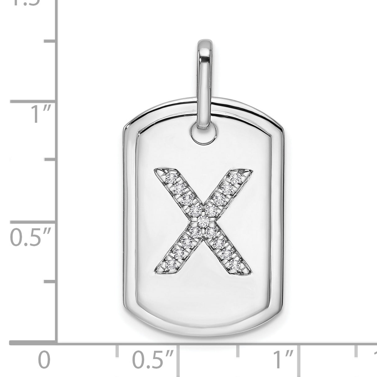 14k White Gold Dog Tag Pendant with Pavé Diamond X Initial, Unisex Identity Charm