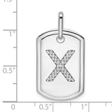 14k White Gold Dog Tag Pendant with Pavé Diamond X Initial, Unisex Identity Charm
