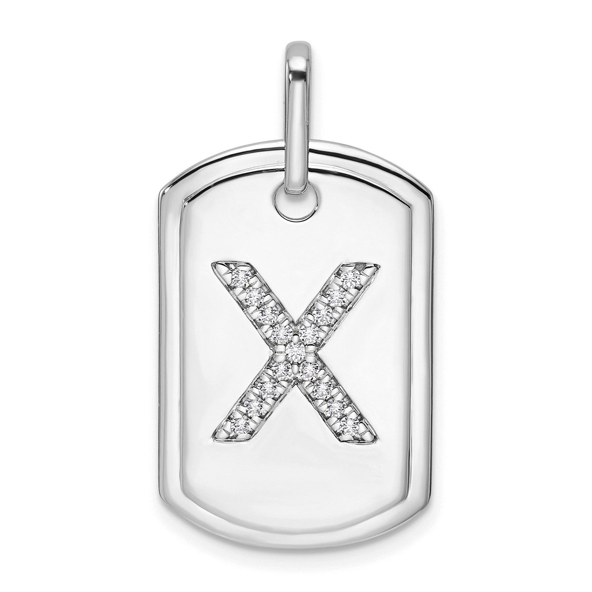 14k White Gold Dog Tag Pendant with Pavé Diamond X Initial, Unisex Identity Charm