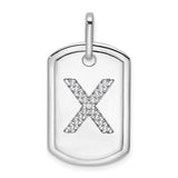 14k White Gold Dog Tag Pendant with Pavé Diamond X Initial, Unisex Identity Charm