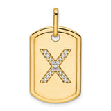 14k Yellow Gold Dog Tag Pendant with Diamond X Design, Polished Modern Geometric Style