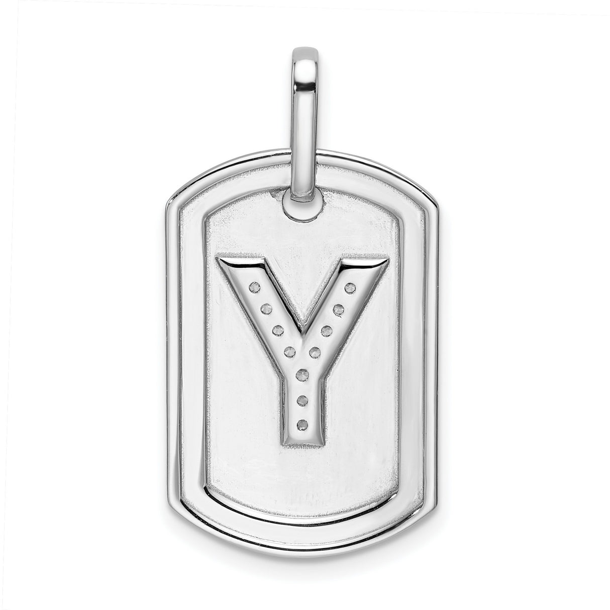 14k White Gold Dog Tag Pendant with Pavé Diamond Letter Y, Unisex Initial Charm