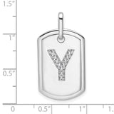 14k White Gold Dog Tag Pendant with Pavé Diamond Letter Y, Unisex Initial Charm