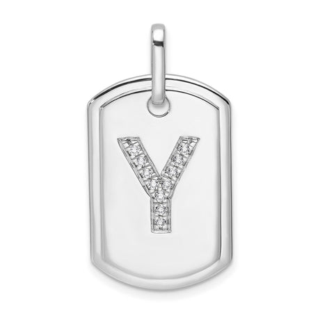 14k White Gold Dog Tag Pendant with Pavé Diamond Letter Y, Unisex Initial Charm
