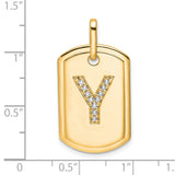 14k Yellow Gold Dog Tag Pendant with Diamond Accent, Letter Y Initial Charm