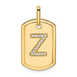 14k Yellow Gold Dog Tag Pendant with Pavé Diamond Letter Z Initial Charm