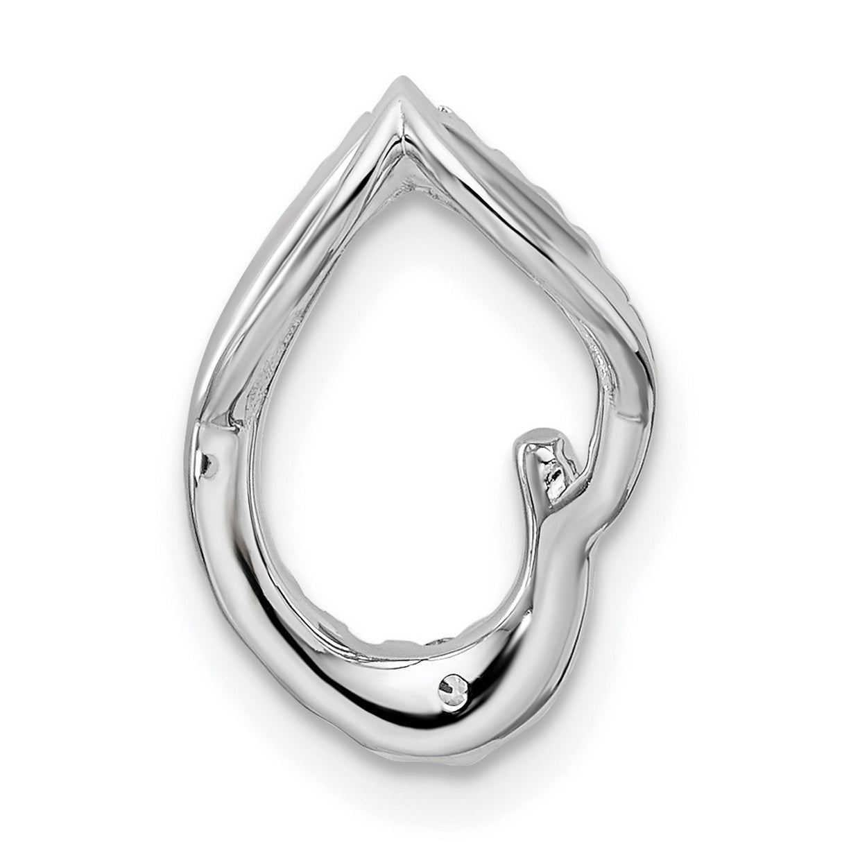 14k White Gold Teardrop Pendant with Round Diamonds, Open Curved Design for Women