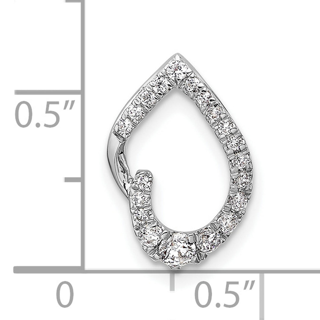 14k White Gold Teardrop Pendant with Round Diamonds, Open Curved Design for Women