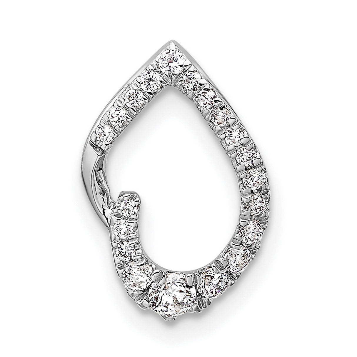 14k White Gold Teardrop Pendant with Round Diamonds, Open Curved Design for Women