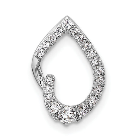 14k White Gold Teardrop Pendant with Round Diamonds, Open Curved Design for Women
