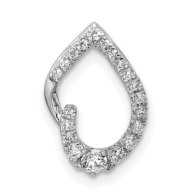 14k White Gold Teardrop Pendant with Round Diamonds, Open Curved Design for Women