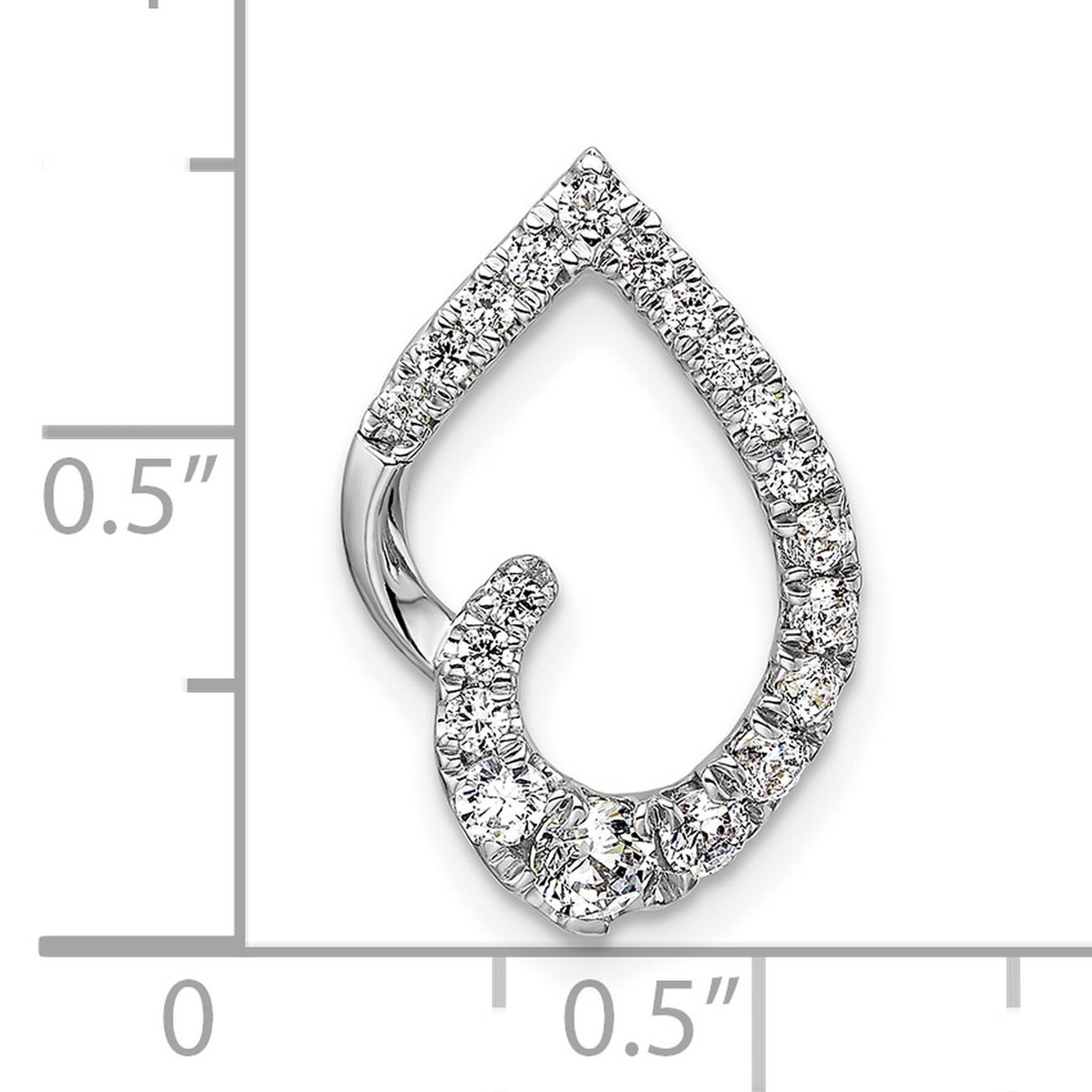 14k White Gold Teardrop Pendant with Round Cut Diamond, Open Modern Design for Women