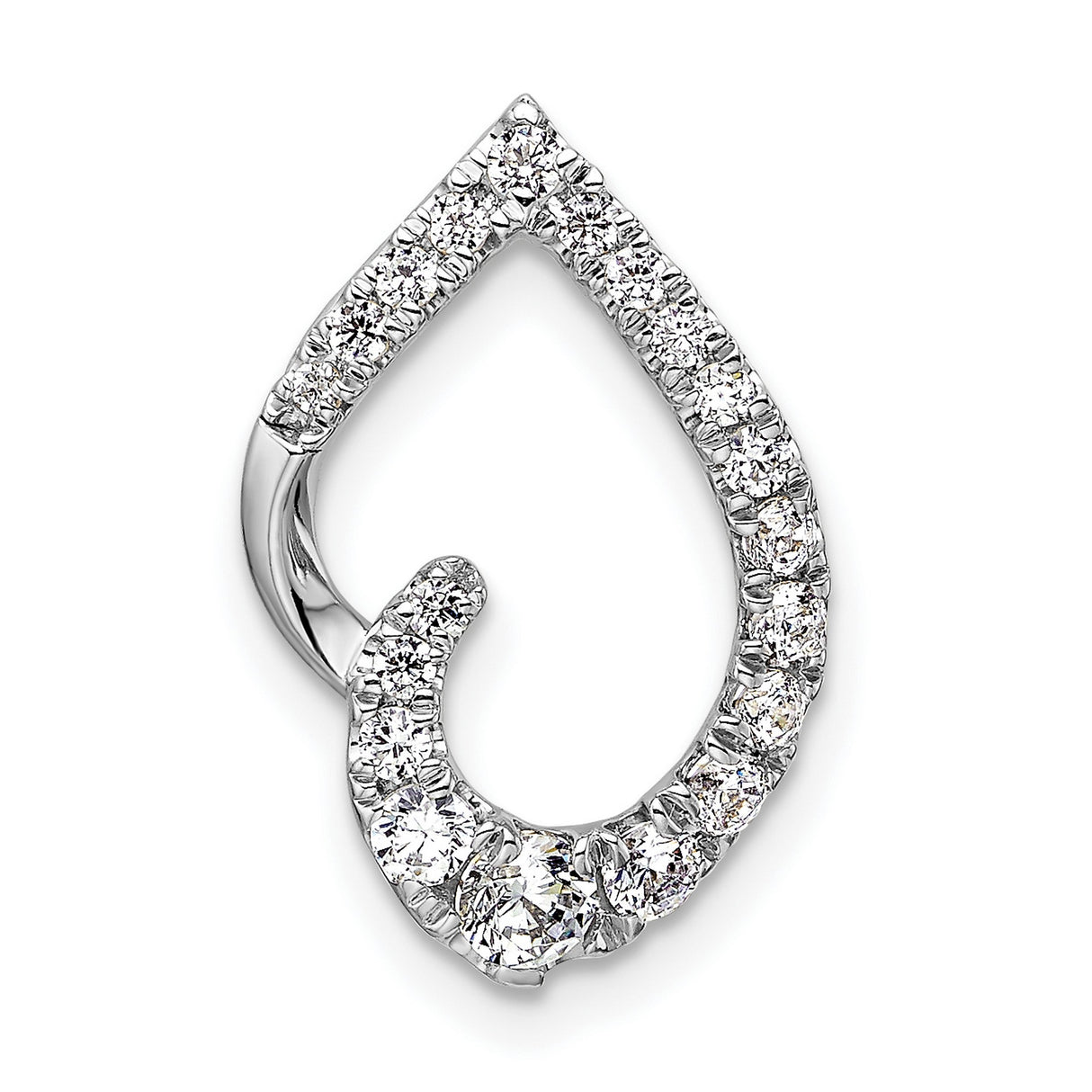 14k White Gold Teardrop Pendant with Round Cut Diamond, Open Modern Design for Women