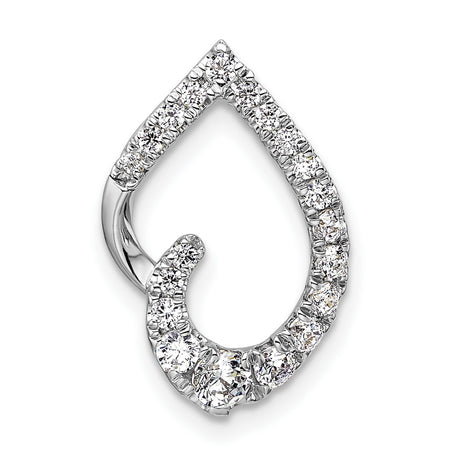 14k White Gold Teardrop Pendant with Round Cut Diamond, Open Modern Design for Women