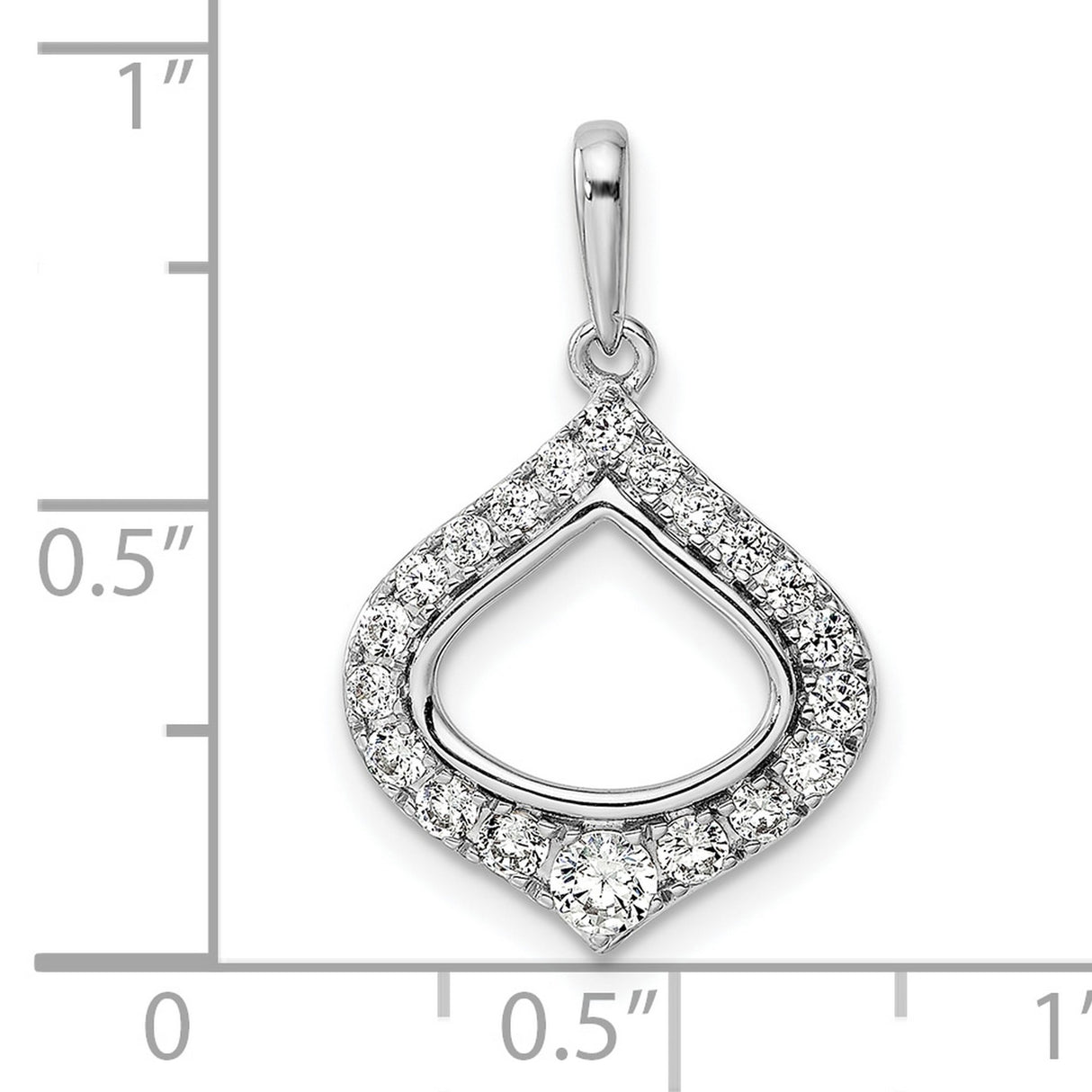 14k White Gold Teardrop Pendant with Diamond Pavé and Open Center Design for Women