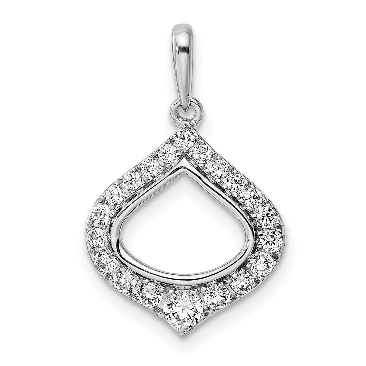 14k White Gold Teardrop Pendant with Diamond Pavé and Open Center Design for Women