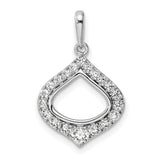 14k White Gold Teardrop Pendant with Diamond Pavé and Open Center Design for Women