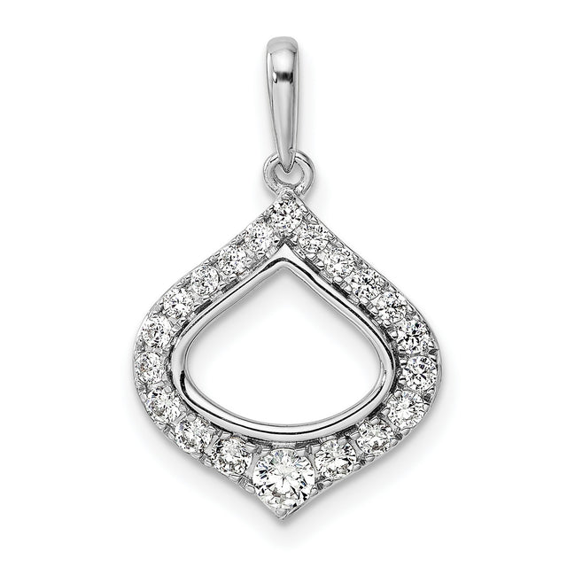 14k White Gold Teardrop Pendant with Diamond Pavé and Open Center Design for Women