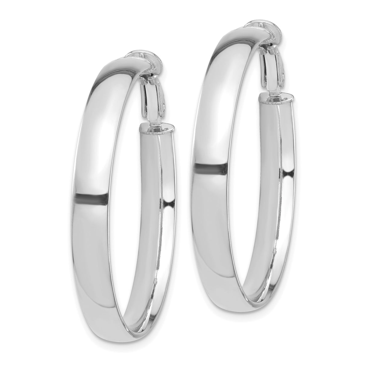 14k White Gold Hoop Earrings with Omega Back, Polished Finish, Lightweight Minimalist Design