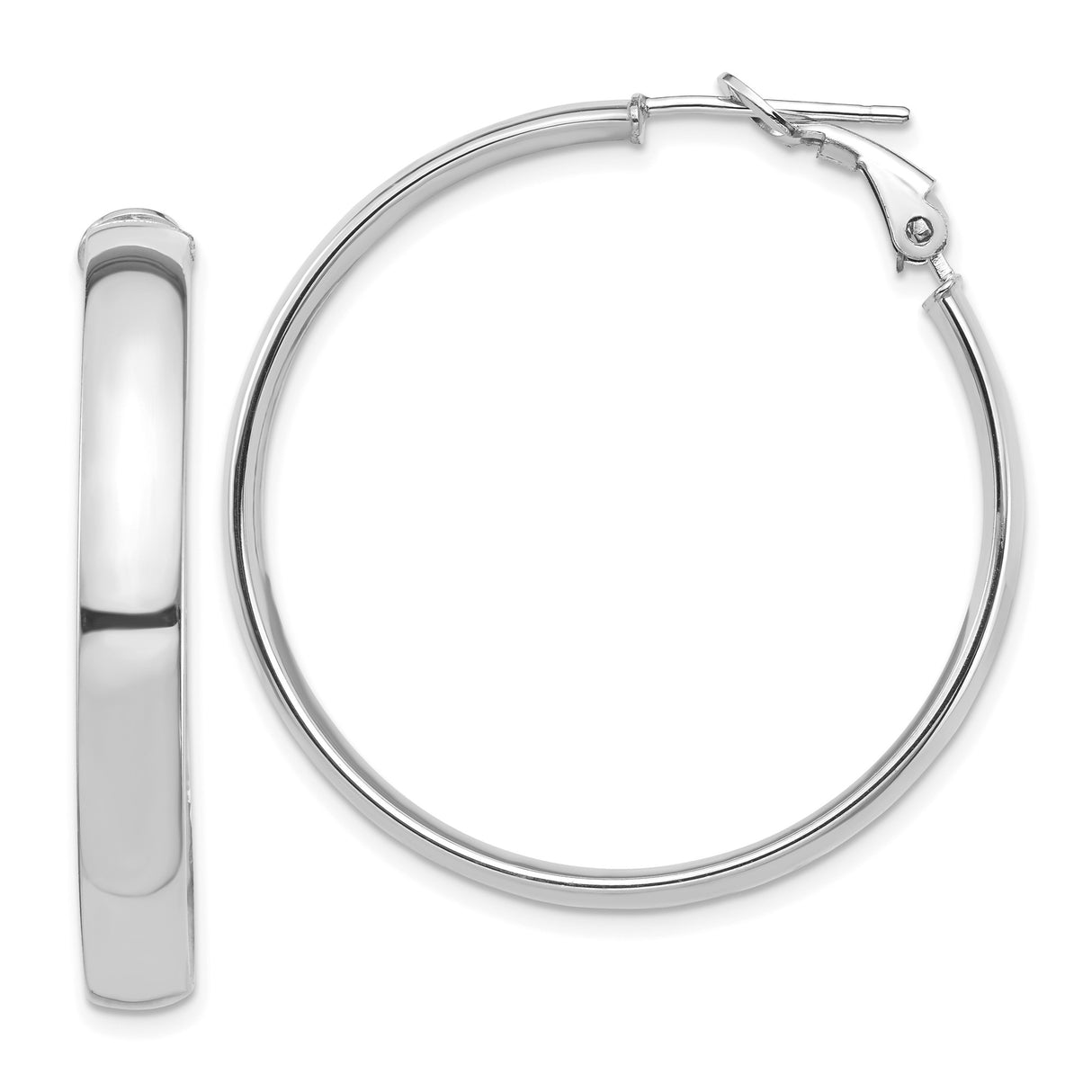 14k White Gold Hoop Earrings with Omega Back, Polished Finish, Lightweight Minimalist Design