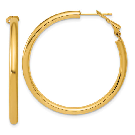 14k Yellow Gold Hoop Earrings, Polished Finish, Latch Back Closure, Medium Classic Style for Women