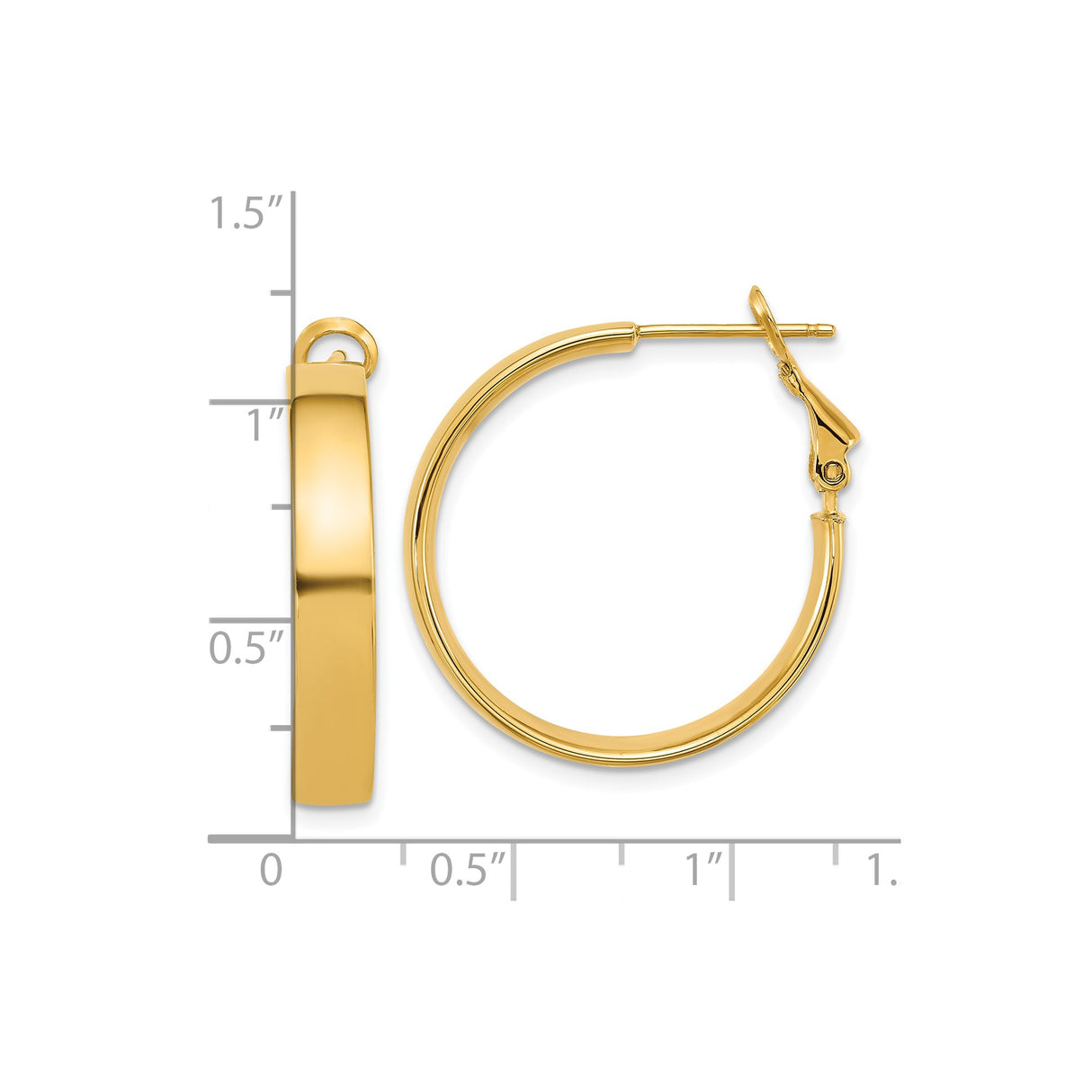 14k Yellow Gold Hoop Earrings, Classic Polished Finish with Hinged Snap Closure