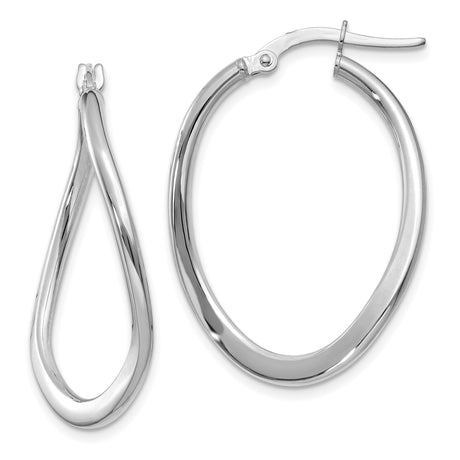 14k White Gold Twisted Teardrop Hoop Earrings, Lightweight Modern Design for Women