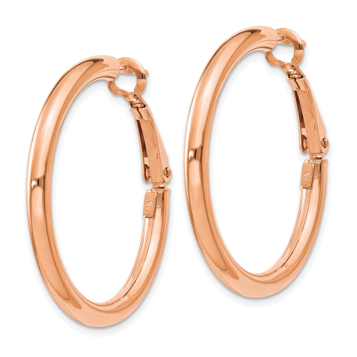 14k Rose Gold Hoop Earrings, Classic Medium Round Hoops with Smooth Polished Finish, Hinged Closure