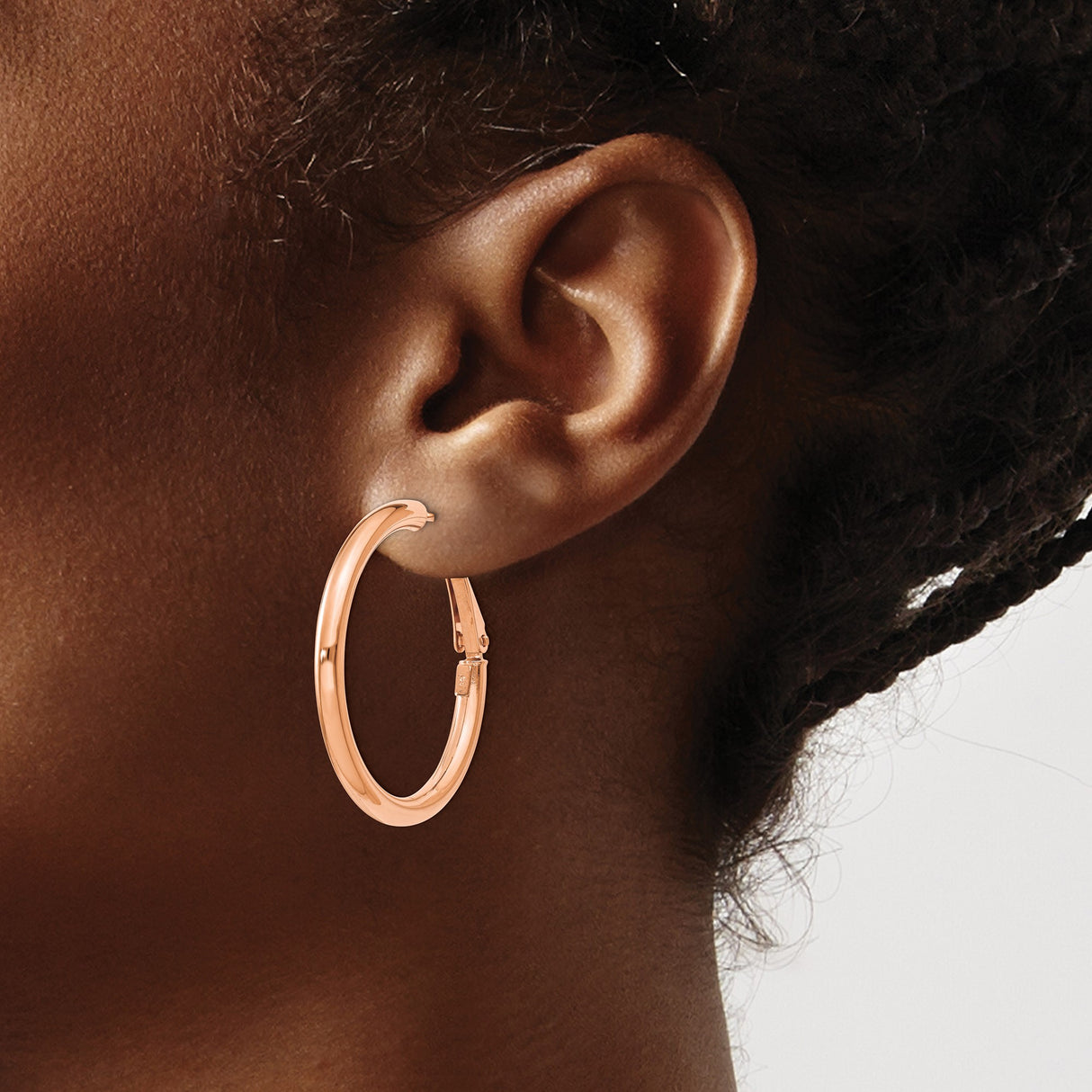 14k Rose Gold Hoop Earrings, Classic Medium Round Hoops with Smooth Polished Finish, Hinged Closure