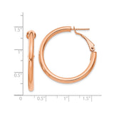14k Rose Gold Hoop Earrings, Classic Medium Round Hoops with Smooth Polished Finish, Hinged Closure