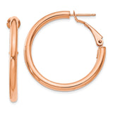 14k Rose Gold Hoop Earrings, Classic Medium Round Hoops with Smooth Polished Finish, Hinged Closure