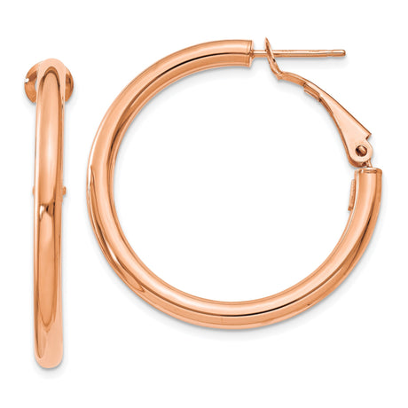 14k Rose Gold Hoop Earrings, Classic Medium Round Hoops with Smooth Polished Finish, Hinged Closure