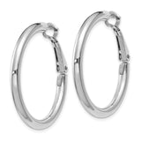 14k White Gold Hoop Earrings, Classic Round Tube with Hinged Snap Closure, Polished Finish