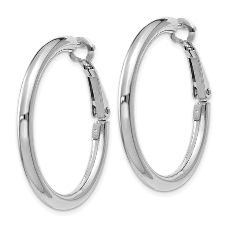 14k White Gold Hoop Earrings, Classic Round Tube with Hinged Snap Closure, Polished Finish