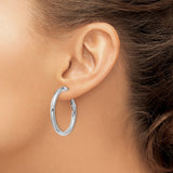 14k White Gold Hoop Earrings, Classic Round Tube with Hinged Snap Closure, Polished Finish