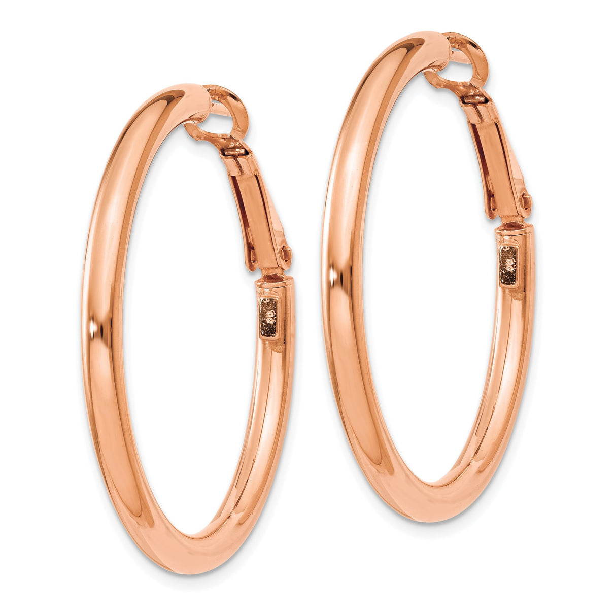 14k Rose Gold Hoop Earrings, Minimalist Polished Finish, Lightweight Omega Back Design