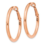 14k Rose Gold Hoop Earrings, Minimalist Polished Finish, Lightweight Omega Back Design