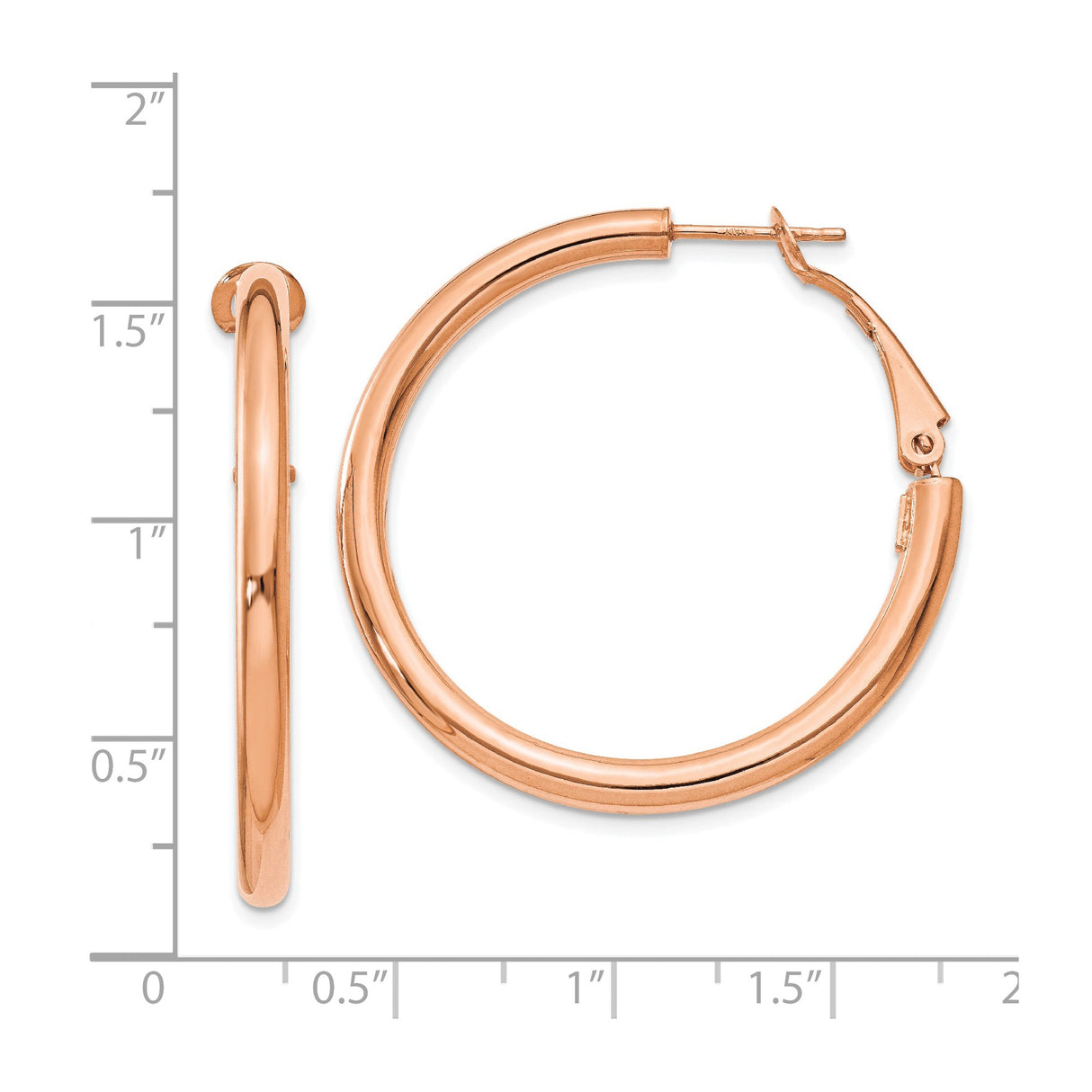 14k Rose Gold Hoop Earrings, Minimalist Polished Finish, Lightweight Omega Back Design
