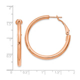 14k Rose Gold Hoop Earrings, Minimalist Polished Finish, Lightweight Omega Back Design